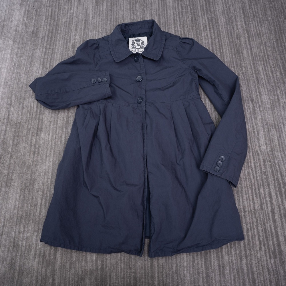 BB Dakota Trench Coat Womens M Navy Blue Excellent Babydoll Empire NR340245BK